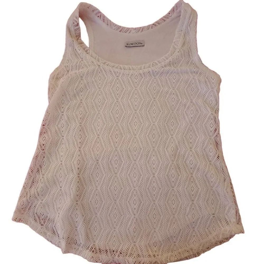 Kokoon Womens White Crochet Sleeveless Tank Top Small